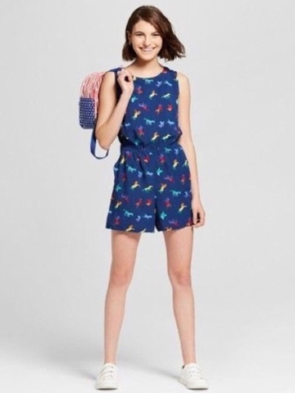 Rainbow Horse Sleeveless Open-Back Romper Women's Large